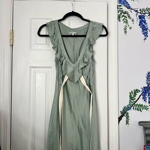 Reformation Sage Green Ruffle Midi Dress